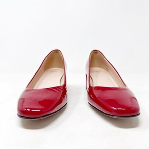 [J. Crew] Red Kate Shiny Patent Leather Square Toe Low Block Heel Pumps Size 8 - Picture 5 of 10